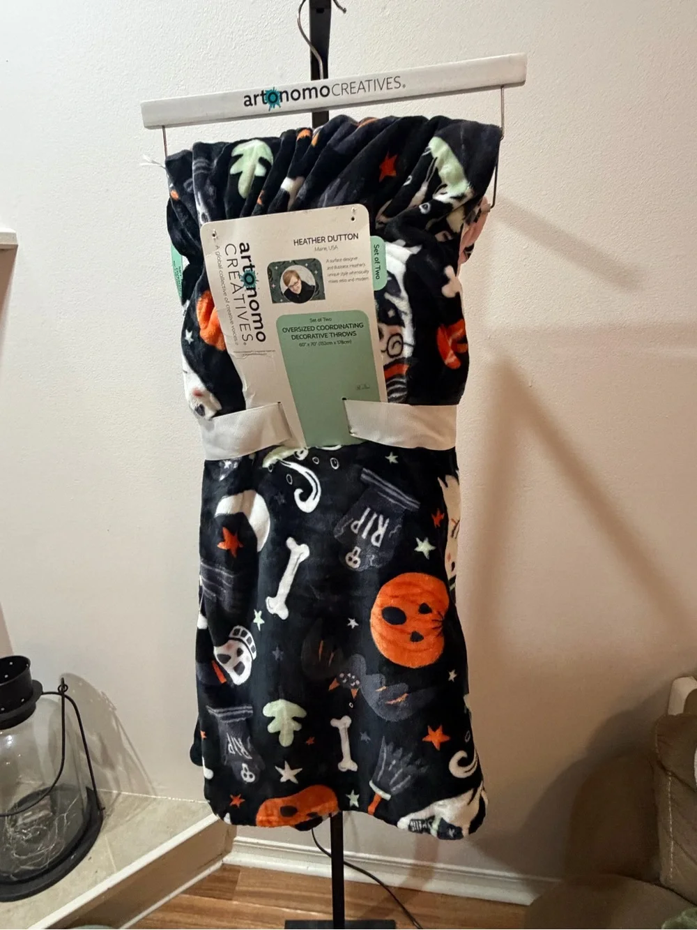 Heather Dutton Pink Halloween Plush Throw Blanket